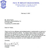 Paul W. Bryant High School Letter